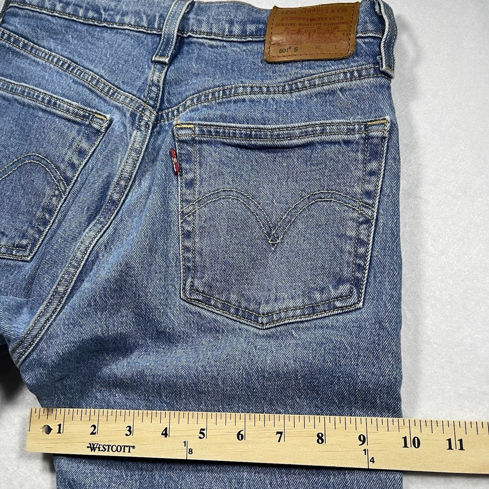Levi's Premium 501 Skinny Jeans W25 L28 Button Fly Blue Stretch Denim Women's - Picture 12 of 13
